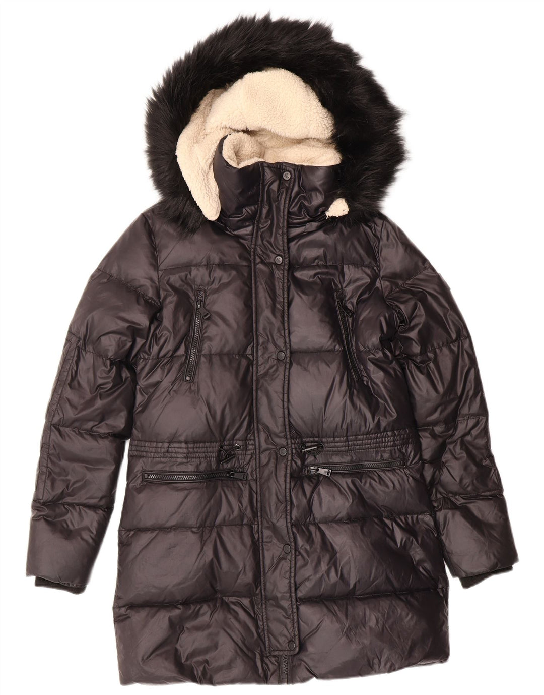 POLO RALPH LAUREN Manteau rembourré à capuche pour femme UK 6 XS Nylon noir hiver