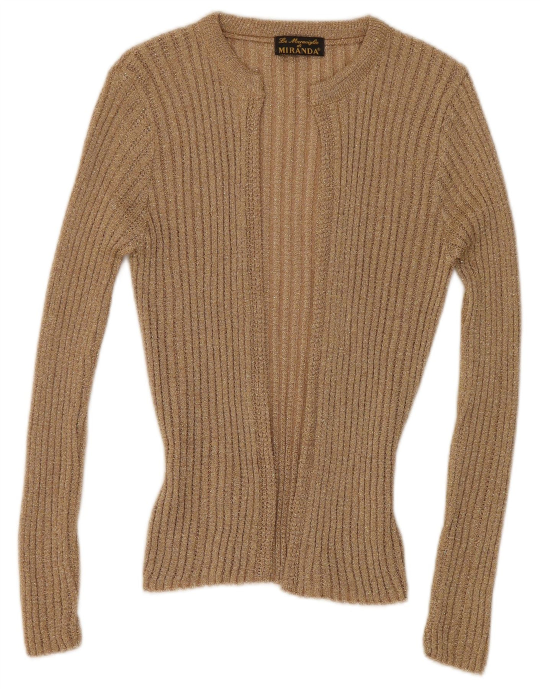 vintage Femme Open Cardigan Pull UK 12 Moyen Beige Moucheté