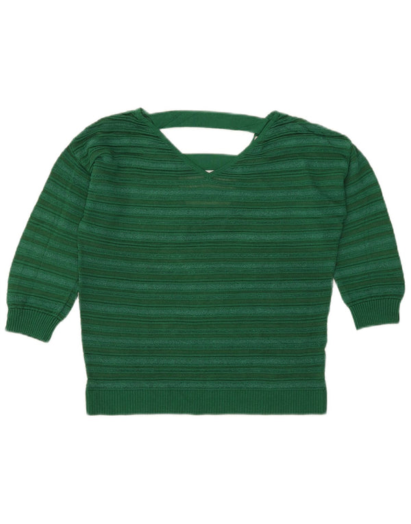 Marella Pull court à col en V pour femme UK 12 Vert moyen rayé