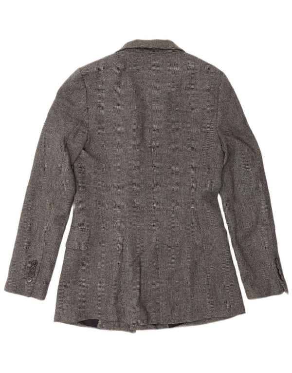 Zara Womens Double Breasted Blazer Jacket UK 10 Petit Gris Chevrons