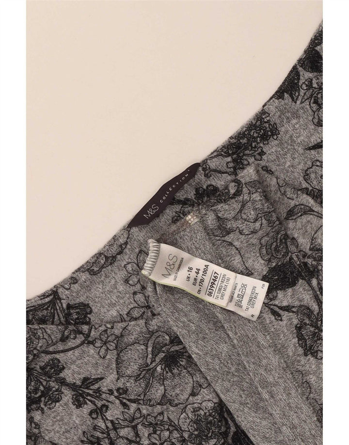 Marks & Spencer Haut Femme Manches 3/4 UK 16 Grand Gris Floral Polyester
