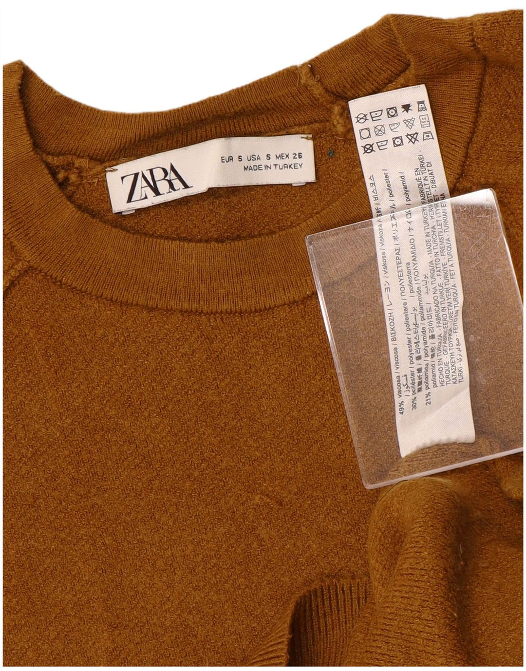 ZARA Pull court surdimensionné à col rond pour femme UK 10 Petit Marron