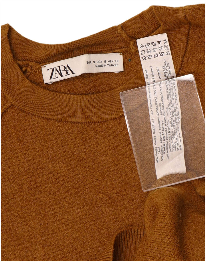 ZARA Pull court surdimensionné à col rond pour femme UK 10 Petit Marron