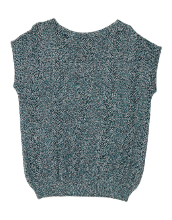 vintage Womens Vest Tank Top UK 14 Grand Bleu Moucheté