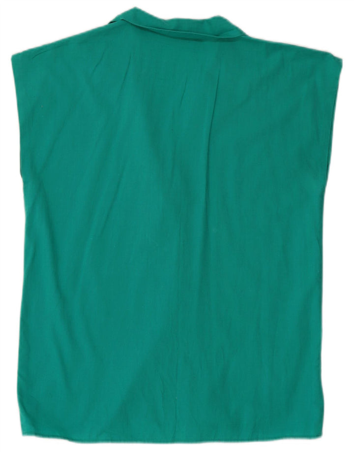VINTAGE Chemisier chemise sans manches femme UK 12 Turquoise moyen