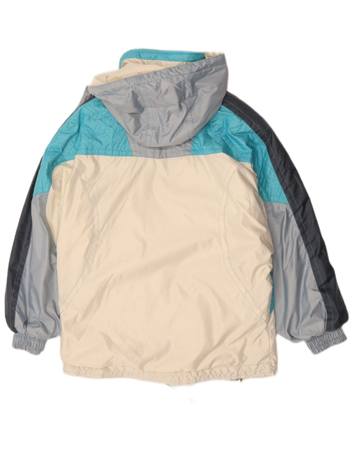 Veste de ski à capuche femme vintage EU 42 Grand Bleu Colorblock Polyester