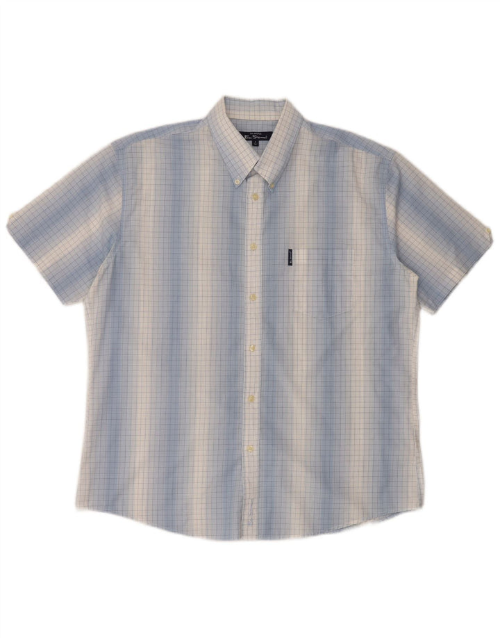 Ben Sherman Chemise à manches courtes pour homme 4XL en coton vichy bleu