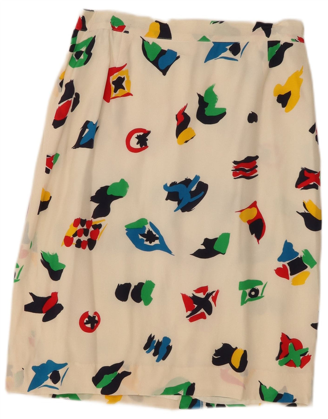 vintage Femmes Motif Abstrait Jupe Midi UK 10 Petit W28 Blanc Cassé
