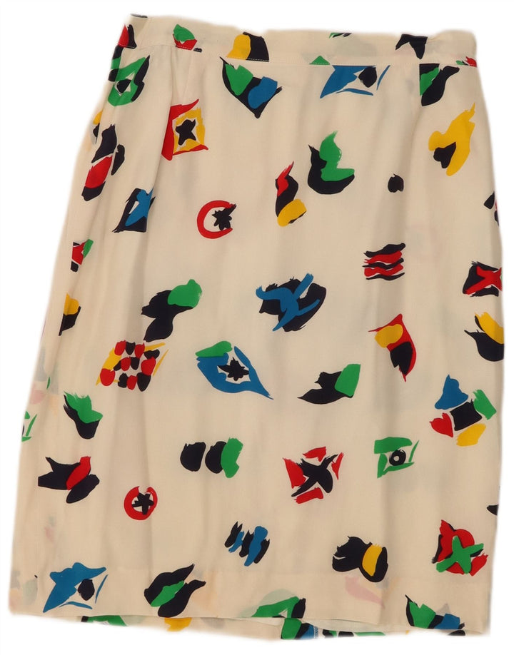 vintage Femmes Motif Abstrait Jupe Midi UK 10 Petit W28 Blanc Cassé
