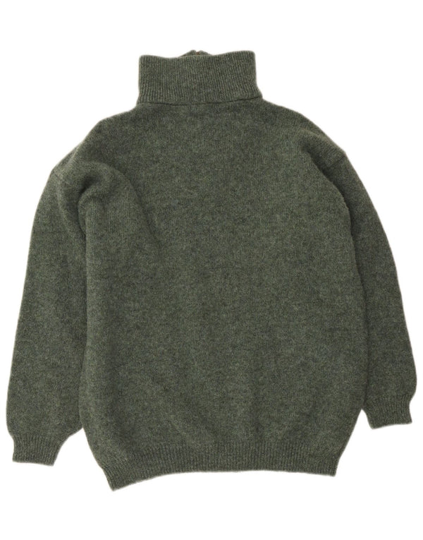 vintage Mens Zip Neck Jumper Pull XL Kaki Vierge Laine
