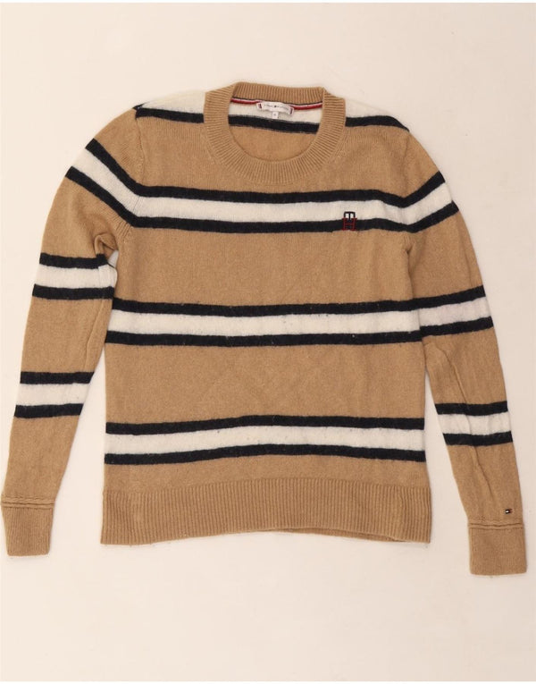 TOMMY HILFIGER Pull à col rond pour femme UK 12 Rayé beige moyen