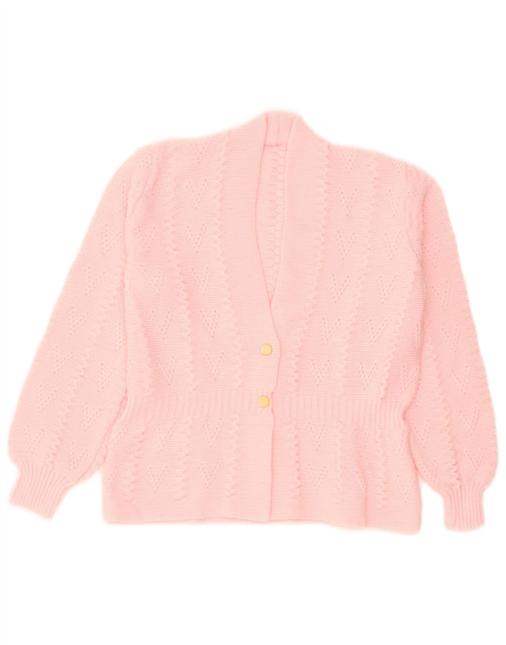 vintage Femme Cardigan Pull UK 14 Acrylique Rose Moyen