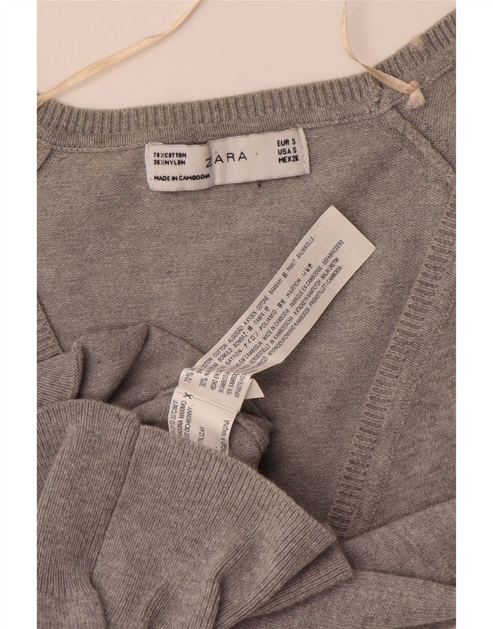 Zara Femme Cardigan Pull UK 10 Petit Gris Coton