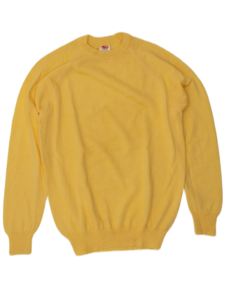 VINTAGE Femme Crew Neck Jumper Pull UK 16 Grand Jaune