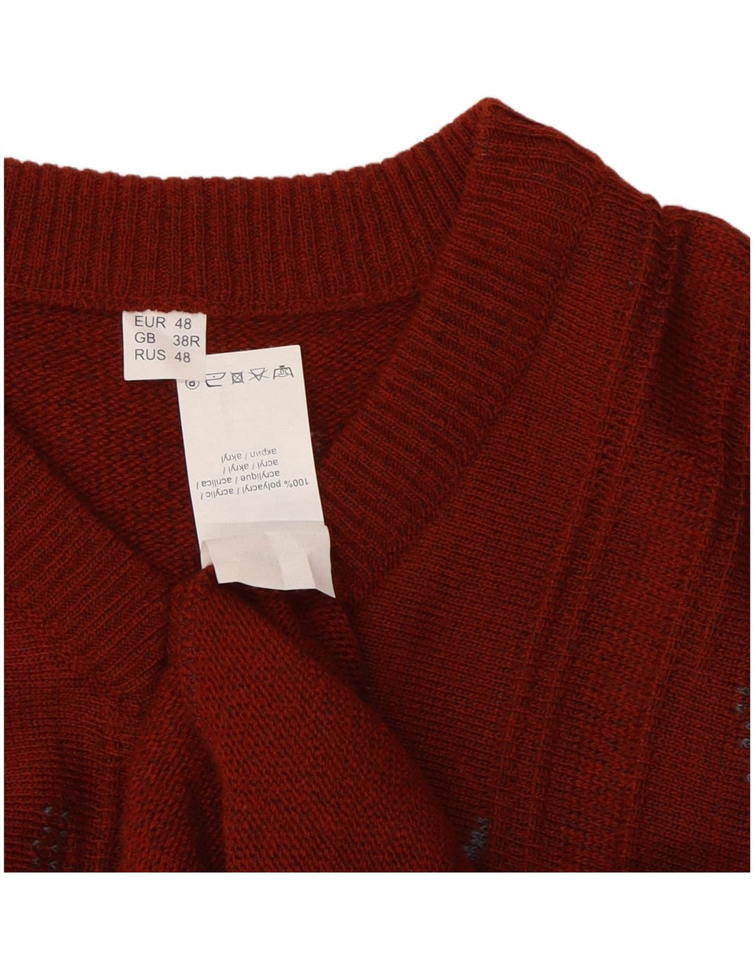 vintage Mens V-Col Jumper Pull UK 38 Moyen Maroon Géométrique