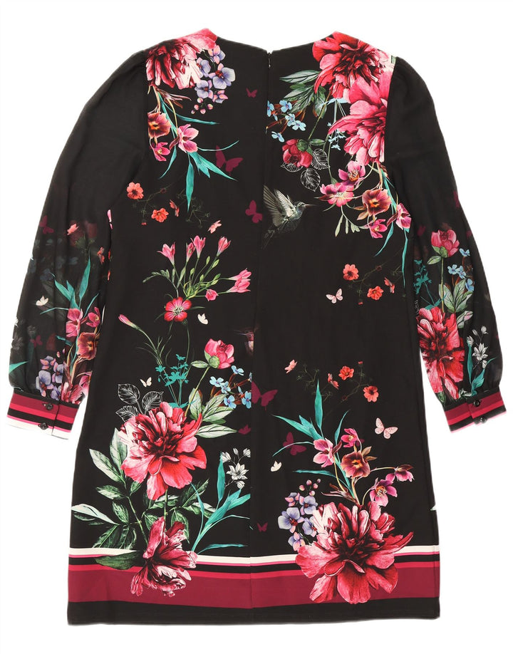 Next Robe droite à manches longues pour femme UK 44 Grand Noir Floral Polyester