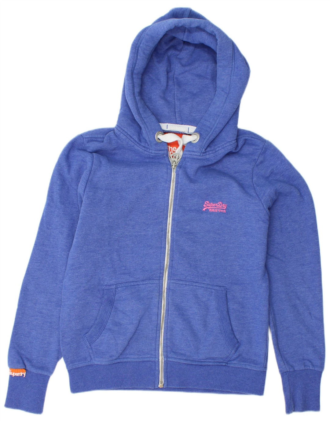 SUPERDRY Pull à capuche zippé pour femme UK 16 Large Bleu Coton