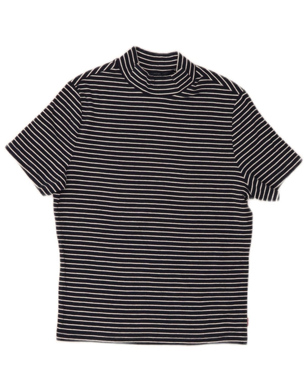 Levi's Femme Crop T-Shirt Top UK 10 Petit Bleu Marine Pinstripe Coton
