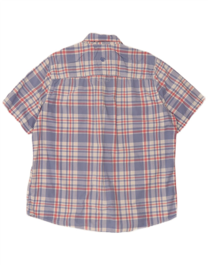 Fat Face Chemise à manches courtes pour homme en coton à carreaux bleus