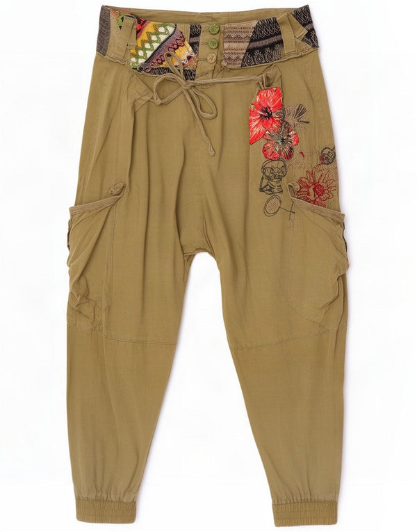 Desigual Pantalon sarouel graphique femme W26 L24 Coton fleuri kaki