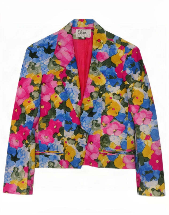 vintage Femme 1 Bouton Blazer Veste IT 46 Grande Soie Florale Multicolore
