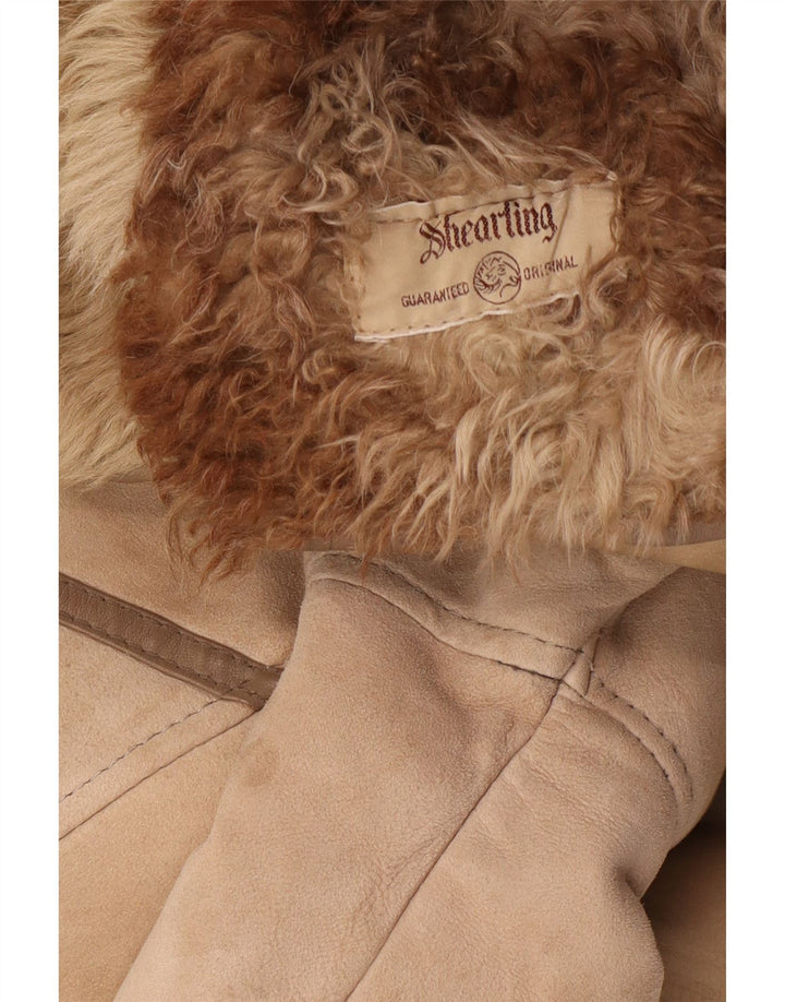 manteau en peau de mouton femme vintage UK 14 peau de mouton brun moyen