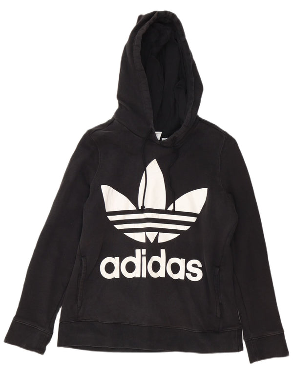 Adidas Pull à capuche surdimensionné graphique pour femme UK 10 Petit coton noir