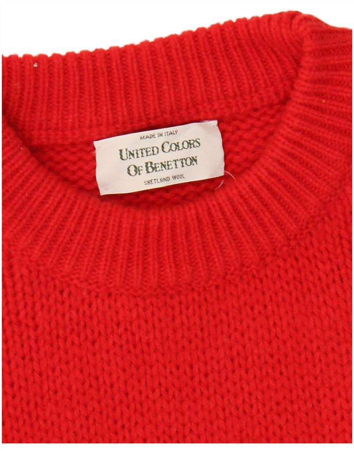 BENETTON Pull Col Bateau Homme Rouge Moyen Laine Fair Isle