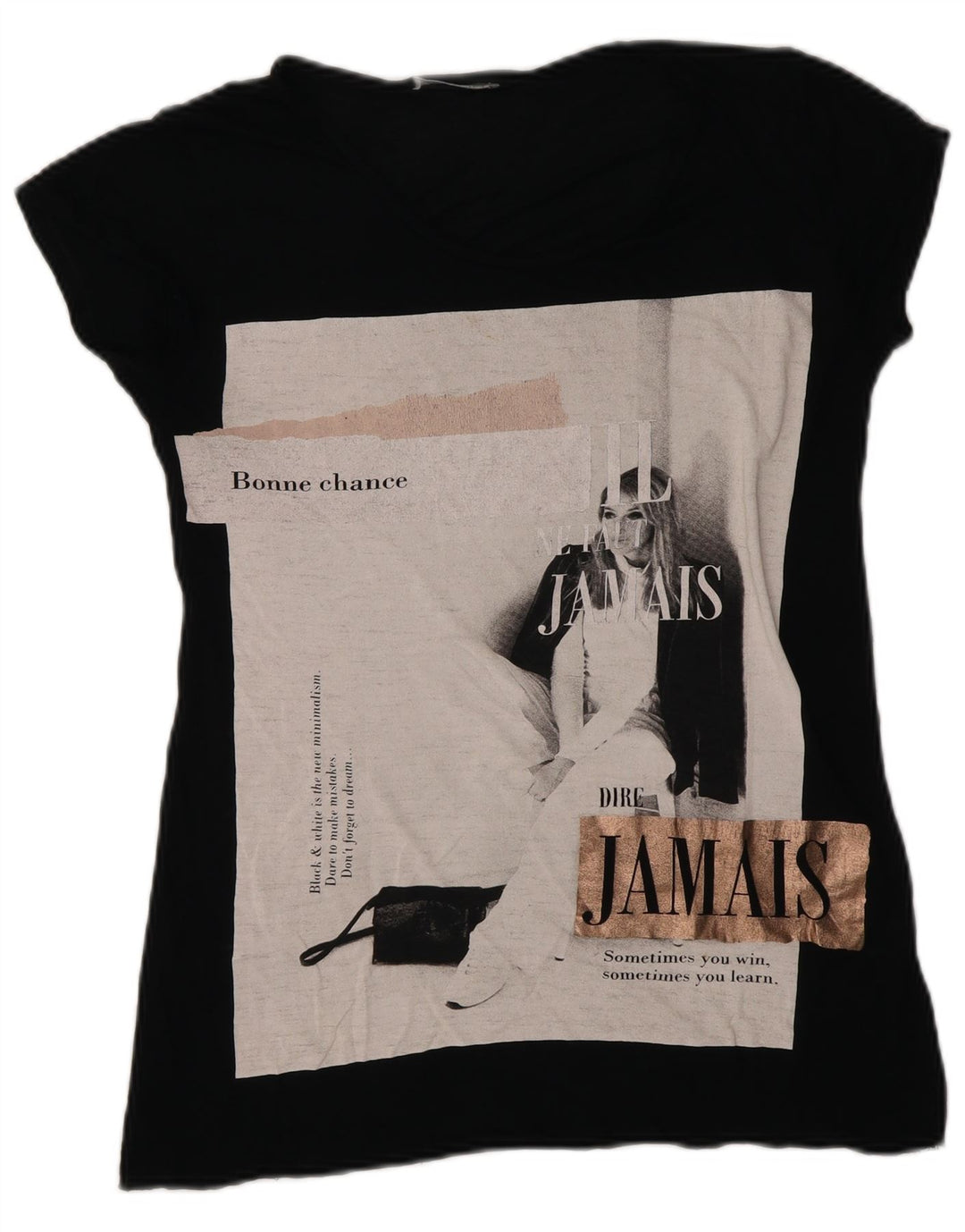 Zara Womens Graphic T-Shirt Top UK 10 Petit Noir