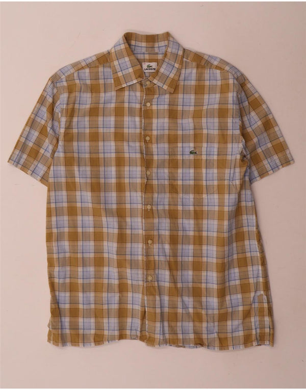 Lacoste Chemise à manches courtes pour hommes Taille 44 XL Kaki Check Cotton