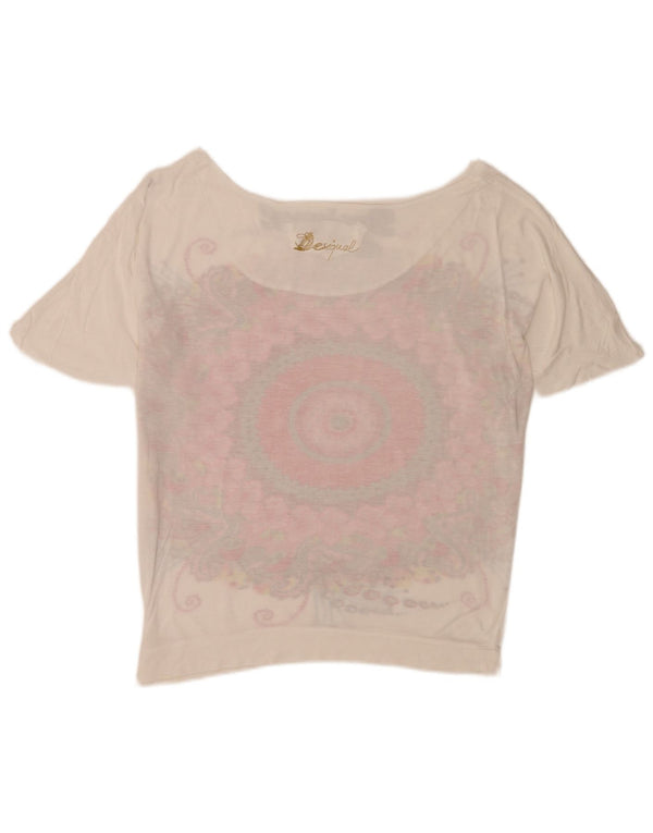 Desigual T-shirt graphique pour femme UK 14 Medium Blanc Floral Moderne