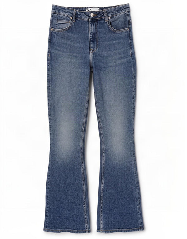 Zara Jean évasé pour femme EU 40 Medium W30 L31 Bleu Coton