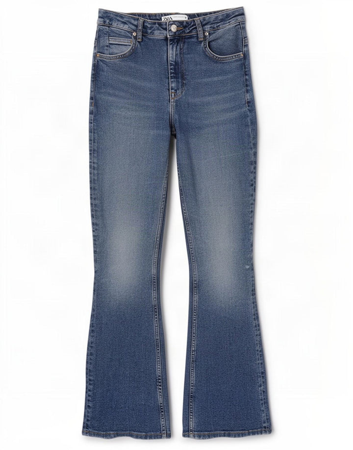 Zara Jean évasé pour femme EU 40 Medium W30 L31 Bleu Coton