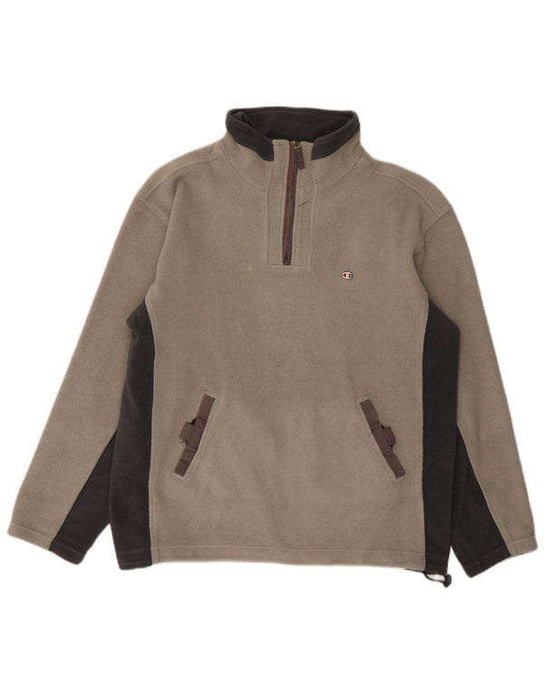 Champion Mens Zip Neck Fleece Jumper Large Grey Colourblock