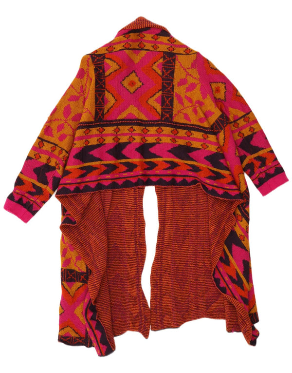 vintage Womens Asymétrique Cardigan Sweater UK 16 Grand Floral Multicolore