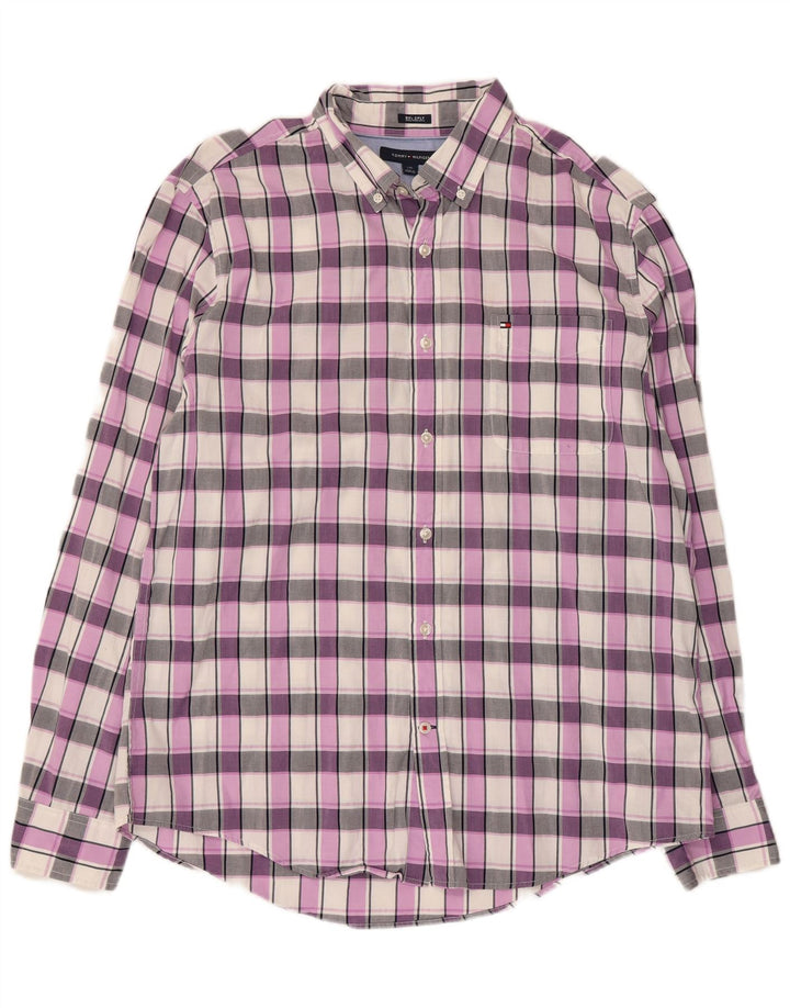 Tommy Hilfiger Chemise Homme Grand Carreau Violet Coton Années 80