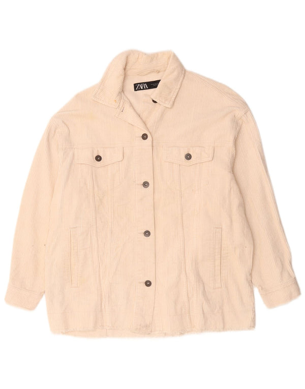 Zara Veste surdimensionnée en velours côtelé pour femme UK 6 XS Coton beige