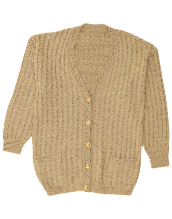 vintage Femme Cardigan Pull UK 14 Coton Kaki Moyen