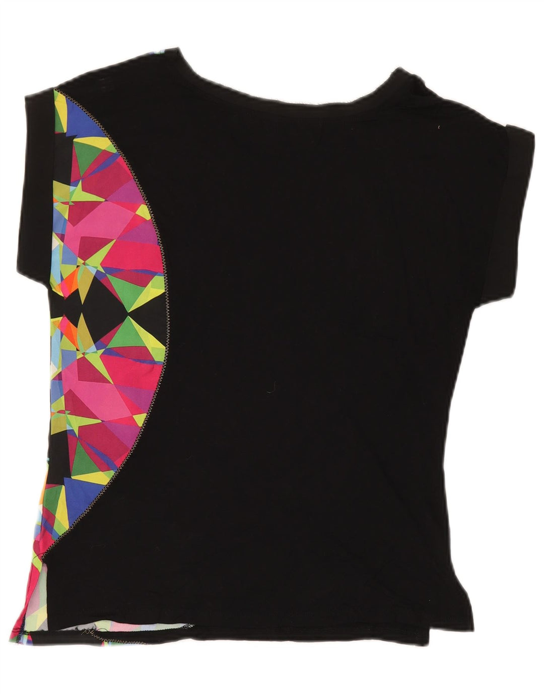 Desigual T-Shirt Femme Top UK 12 Moyen Noir Géométrique