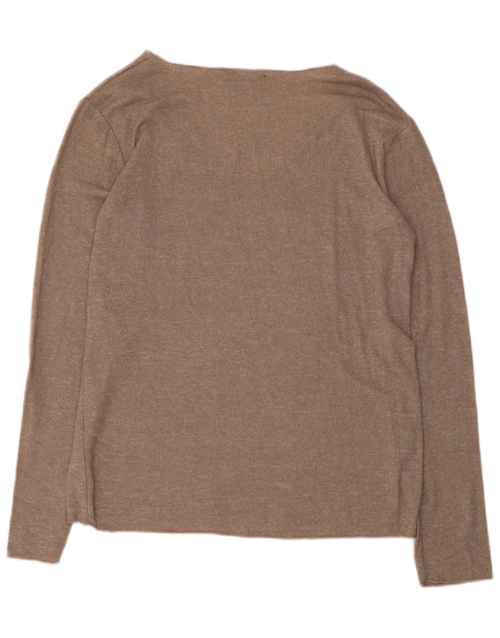 Zara Femme Top Manches Longues UK 12 Viscose Marron Moyen