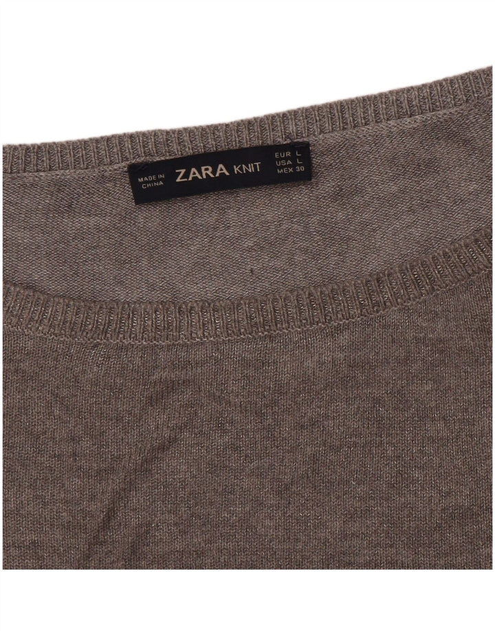 ZARA Womens Oversized Boat Neck Jumper Sweater UK 16 Large Grey