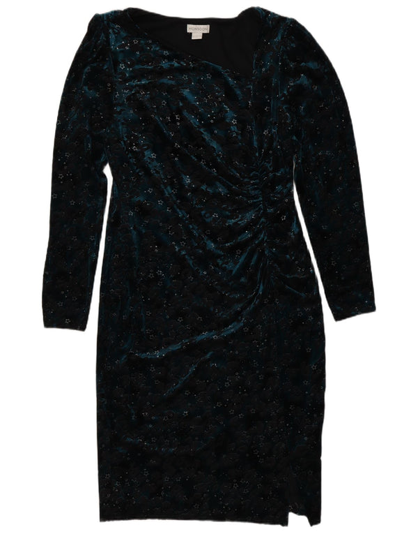Monsoon Robe moulante à manches longues pour femme UK 44 Grand imprimé animal bleu marine