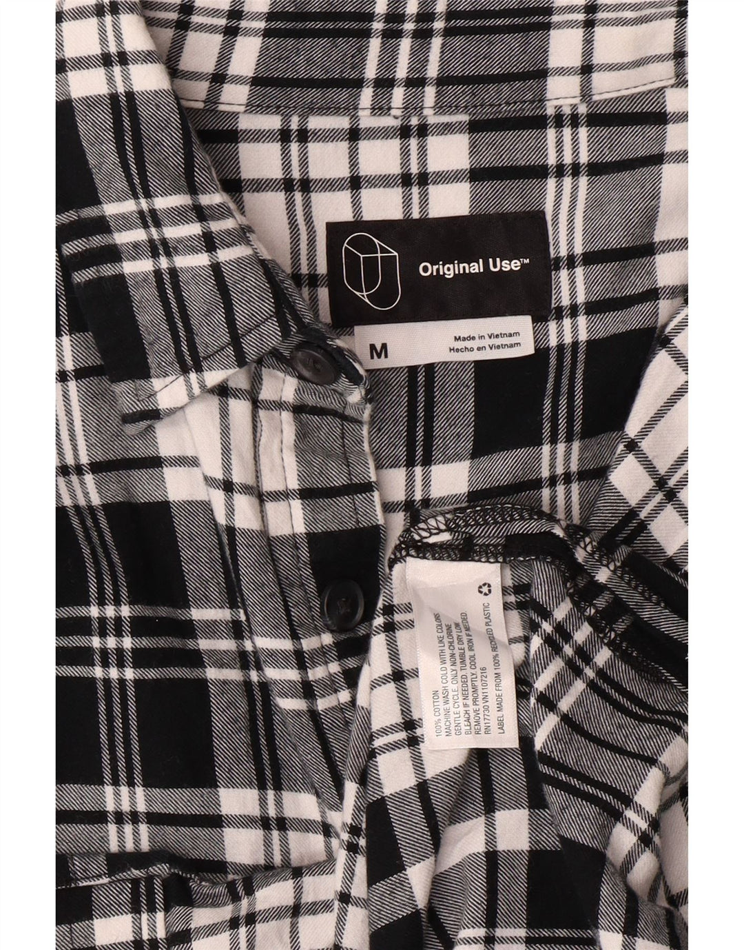 ORIGINAL USE Chemise en flanelle pour homme en coton à carreaux noirs moyens