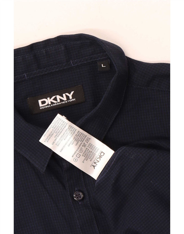 Dkny Chemise Homme Large Bleu Marine Vichy Coton