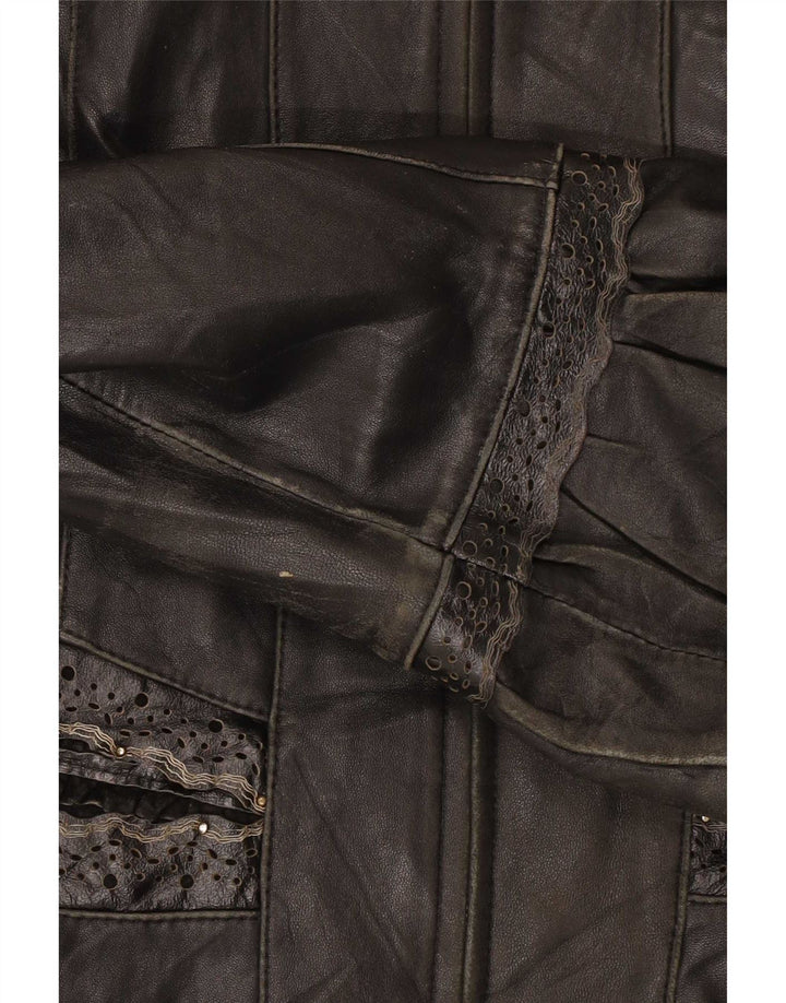 Veste en cuir femme vintage UK 12 Noir Moyen