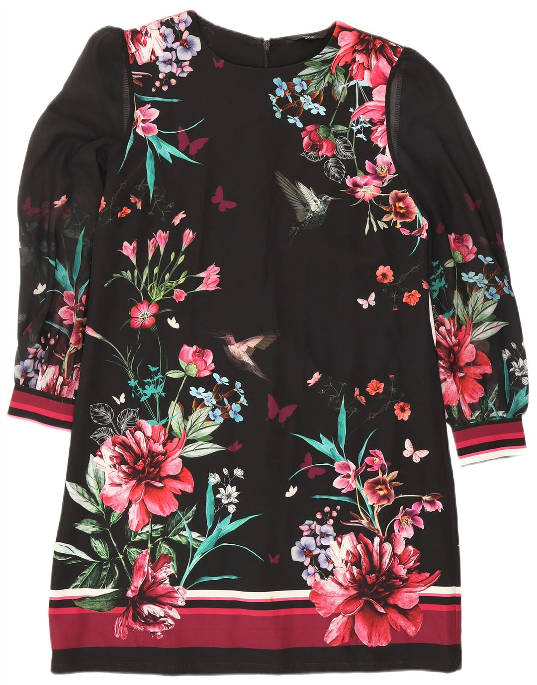 Next Robe droite à manches longues pour femme UK 44 Grand Noir Floral Polyester