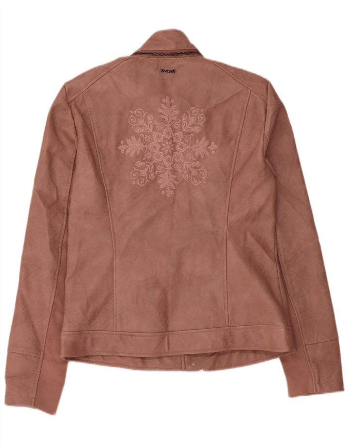 Desigual Veste de motard en simili cuir pour femme EU 38 Rose moyen floral