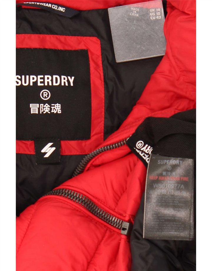 Superdry Veste matelassée pour femme UK 14 Large Rouge Polyester