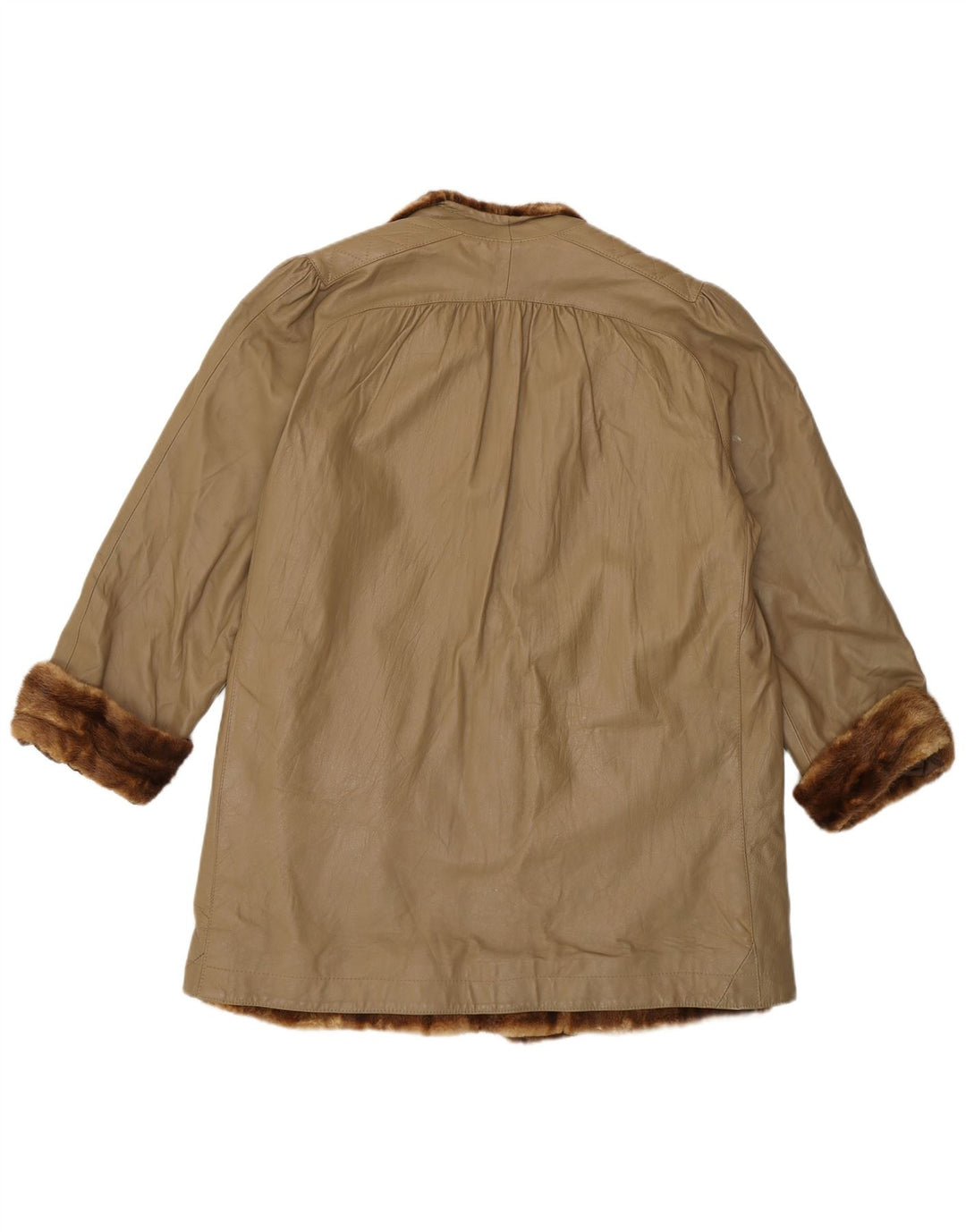 manteau en cuir de fourrure femme vintage UK 16 Grand Beige