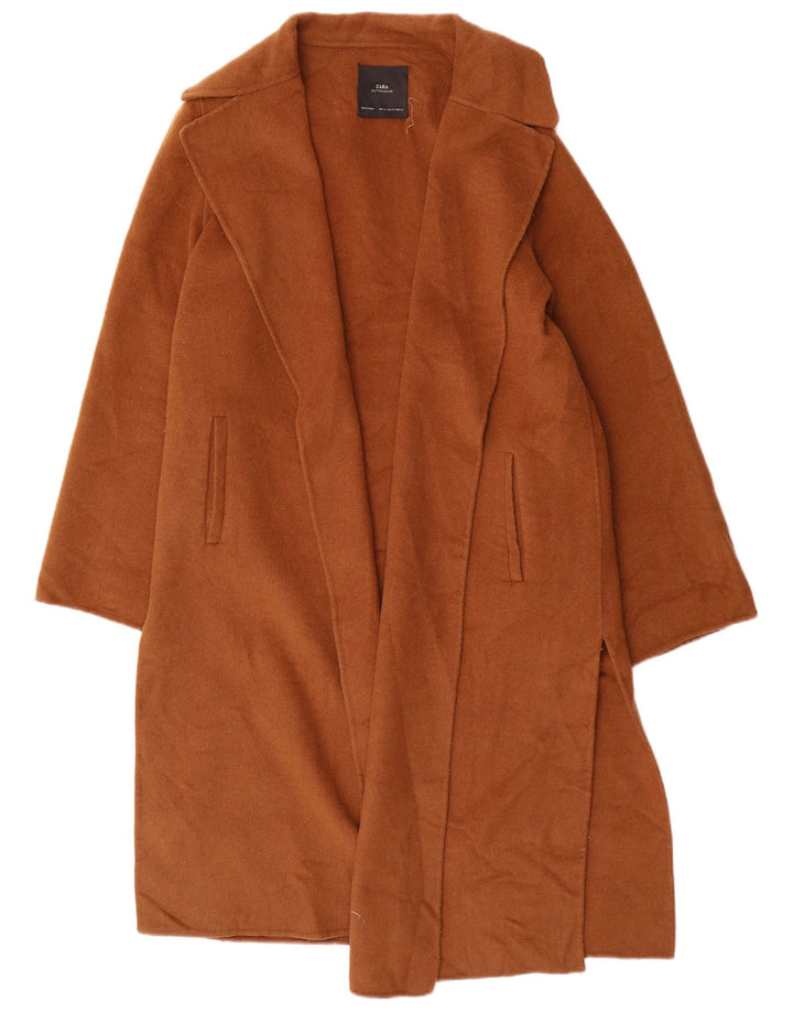 Zara Manteau ouvert surdimensionné pour femme UK 6 XS en laine marron